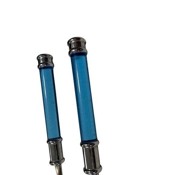 Lot of 2 Blue Clear Plastic Handle Stainless Steel  Oval Place Spoons - Picture 2 of 3